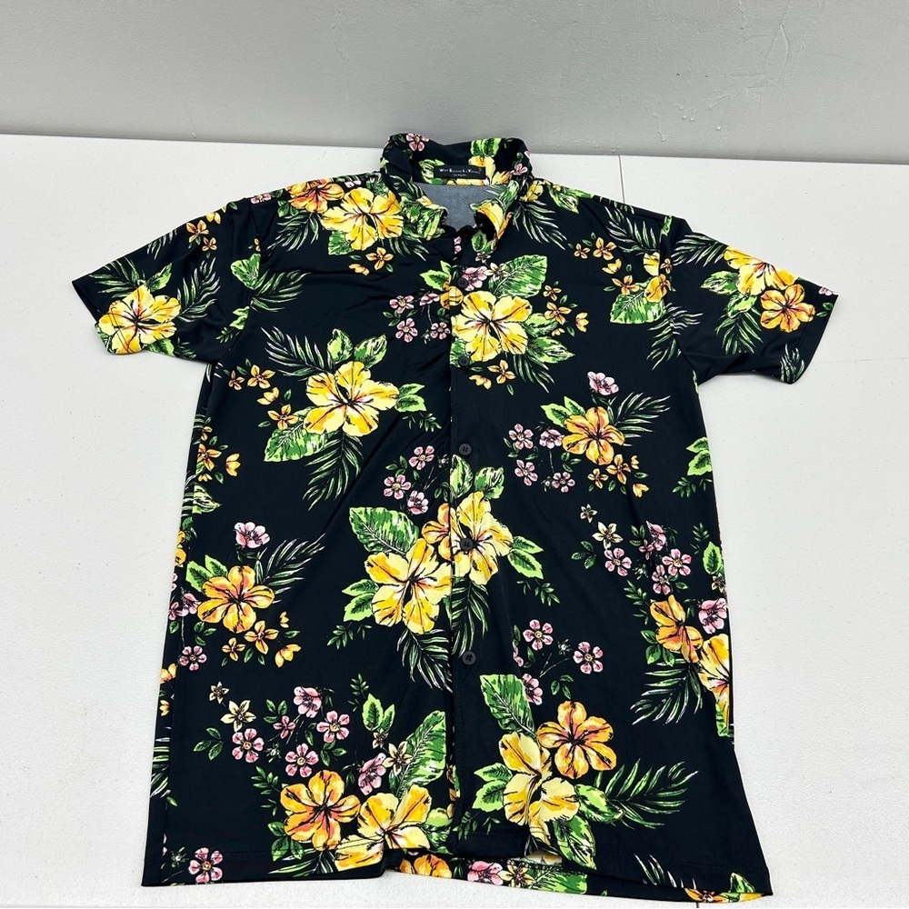 Black and Yellow Casual Button Down Shirt with Floral Print